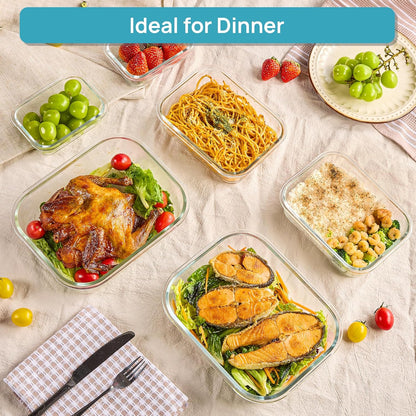 Vtopmart Extra Large Glass Food Storage Containers - 6 Pack Airtight Meal Prep Set | 2.26L/76oz