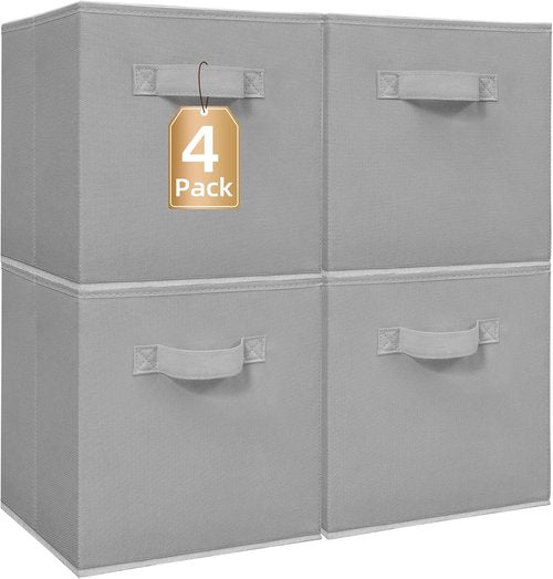 **Storage Maniac 11-Inch Collapsible Storage Cubes - Durable Fabric Bins for Organization | 4-Pack Grey**