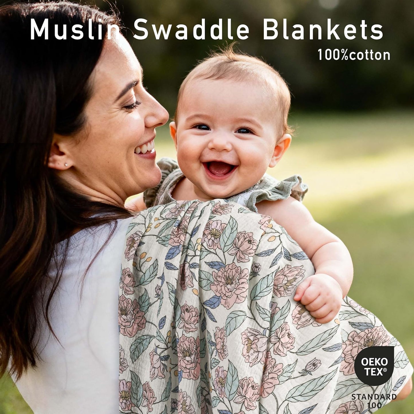 Skiennix Muslin Swaddle Blankets - 3 Pack Soft & Breathable Receiving Blankets | Large 38 x 40 Inches, Cute Flower Design