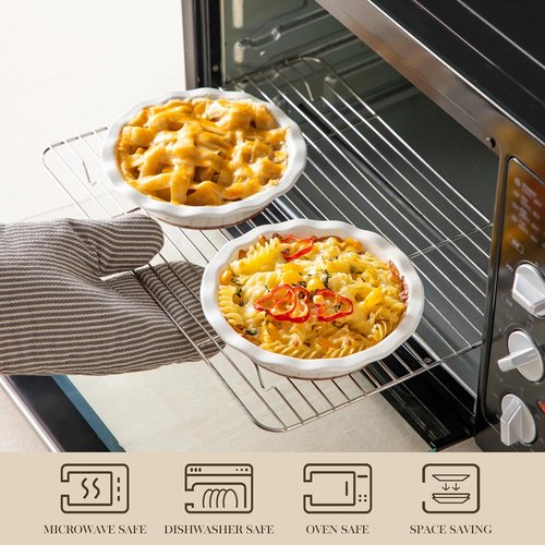 MALACASA Ceramic Mini Pie Pans Set of 6 - 6-Inch Ruffled Edge Baking Dishes | Microwave & Oven Safe, Khaki White
