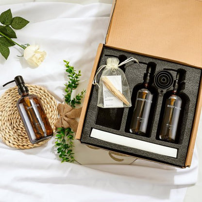 Casa Sofia Shampoo and Conditioner Dispenser | Refillable Shampoo Dispenser Bottles with Pump | Set of 3, 16 OZ Amber Glass Shower Soap Dispensers with Concrete Tray | Modern Bathroom Essentials