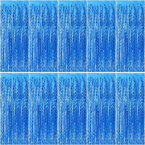 Blue Backdrop Wavy Tinsel Foil Fringe Curtains | Sparkling Metallic Party Decorations
