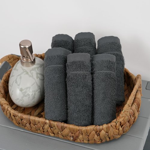 Tens Towels Pack of 60 Washcloths, 12 x 12 Inches, Lighter Weight, Quick to Dry, Super Soft & Absorbent, Gentle Face Towels, Hotel Quality, Perfect for Bathroom, Gym, Spa, Dark Grey