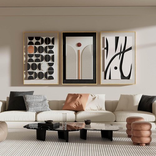 Framed Abstract 3D Textured Wall Art - Modern Geometric Artwork | Boho Black & White Decor 20x30 In