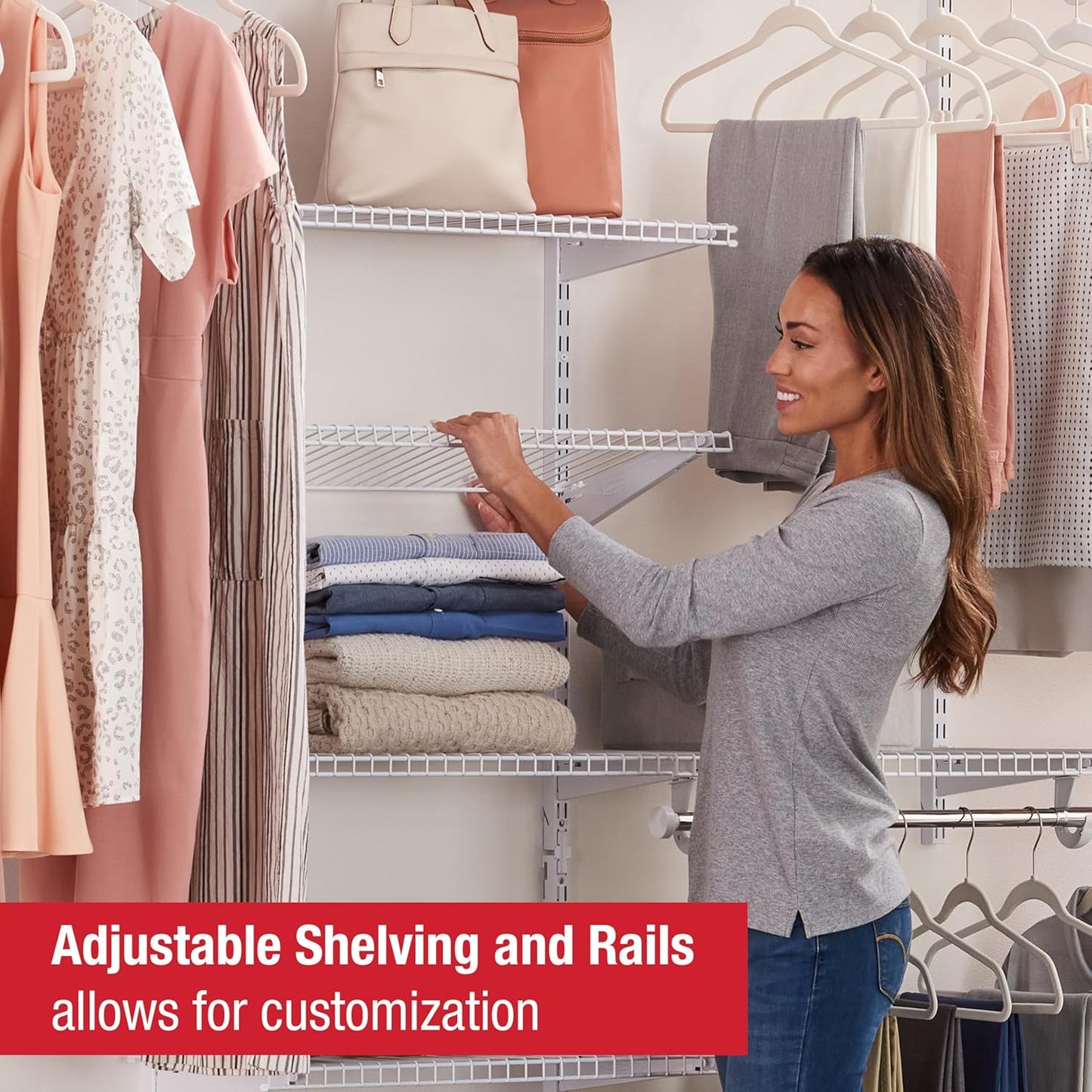 Rubbermaid Configurations Custom Closet Kit - Adjustable 4-8 Ft. Metal Wire Shelving | White Finish for Home Organization