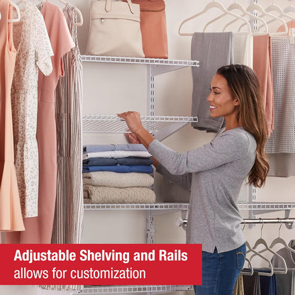 Rubbermaid Configurations Custom Closet Kit - Adjustable 4-8 Ft. Metal Wire Shelving | White Finish for Home Organization