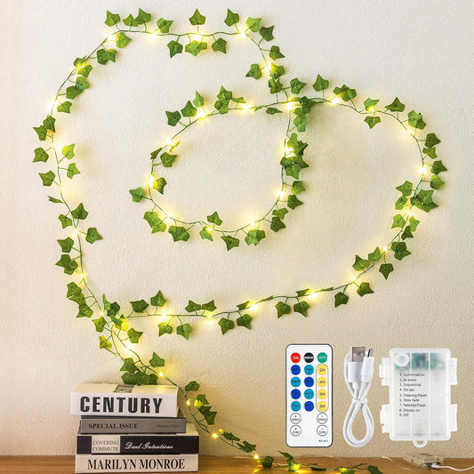 Skiennix Fairy Lights - 13ft Ivy Garland String Lights with Remote & 40 LED Warm White Decor for Bedroom, Wedding & More