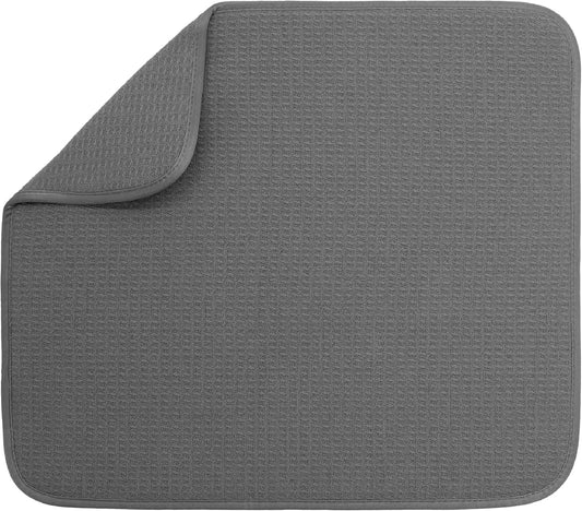 S&T INC. Dish Drying Mat - Absorbent Microfiber Kitchen Counter Pad, 16” x 18”, Charcoal Color