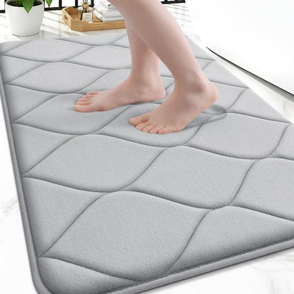 Smiry Memory Foam Bath Mat 30''x20'', Ultra Soft Non-Slip Bathroom Rug, Plush Water Absorbent Quick Dry and Machine Washable Floor Mat for Shower, Tub & Home Decor, Light Grey