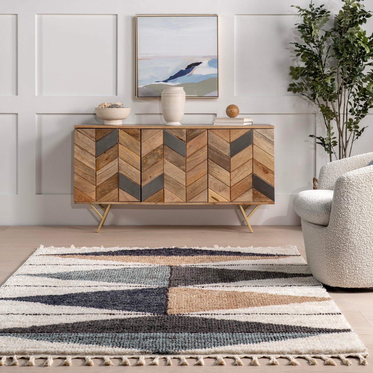 nuLOOM Kali Shaggy Diamond Tassel Clearance Area Rug, 4x6, Blue