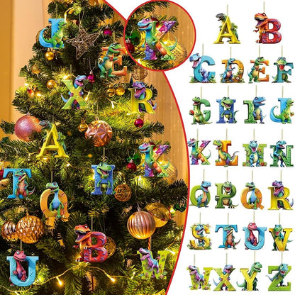 Dinosaur Alphabet Ornament Set – 26 Letter Acrylic Christmas Hanging Ornaments (Variation: Dinosaurs-r)