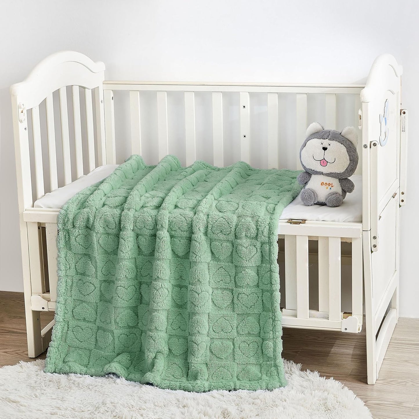 Yurhap Fleece Baby Blanket - Ultra Soft Heart Checkered Design | Cozy 30"x40" Sage Green for Infants