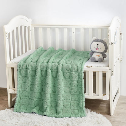 Yurhap Fleece Baby Blanket - Ultra Soft Heart Checkered Design | Cozy 30"x40" Sage Green for Infants