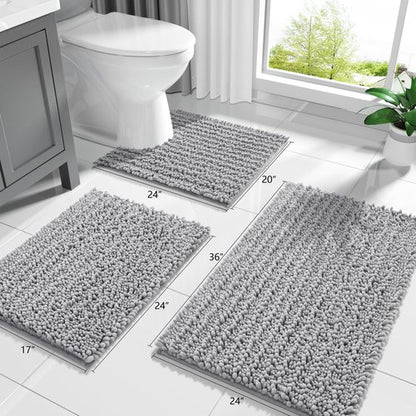 Yimobra Bathroom Rugs Non Slip Washable 32x20 Inch - Ultra Soft Absorbent Chenille Bath Mat, Quick Dry Shaggy Floor Carpet for Tub Shower, Gray Home Decor Accessories