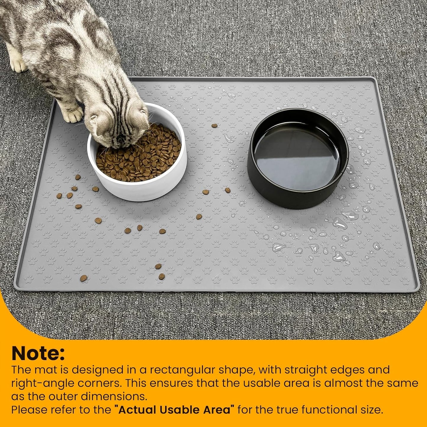Ptlom Pet Placemat - Silicone Food & Water Mat for Dogs & Cats | Grey, 18" x 12" Size