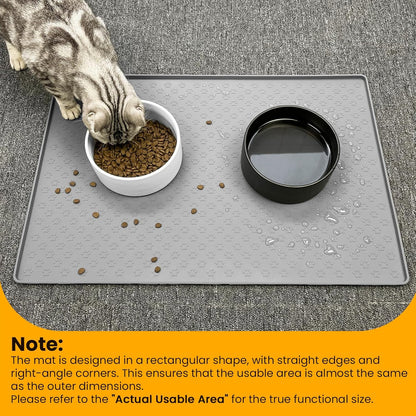 Ptlom Pet Placemat - Silicone Food & Water Mat for Dogs & Cats | Grey, 18" x 12" Size