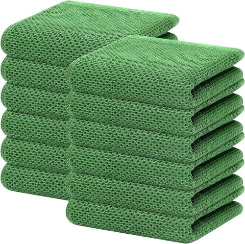Homaxy 100% Cotton Waffle Weave Dish Towels - Ultra Soft & Absorbent | 13 x 28 Inches, 12-Pack, Grass Green