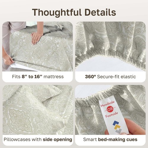 California Design Den 100% Cotton Full Size Sheet Set - 400 TC, Award-Winning Sateen Finish, Deep Pockets, Paisley Beige
