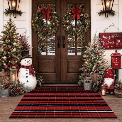 Buffalo Plaid Door Mat Outdoor 35"x59" red black Christmas Front Porch Rug - Variation: Christmas Red + 3' x 5'