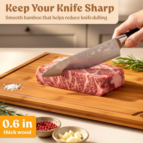 Carbonized Bamboo Cutting Boards - Set of 3 Heat Treated Chopping Boards with Juice Groove & Stand