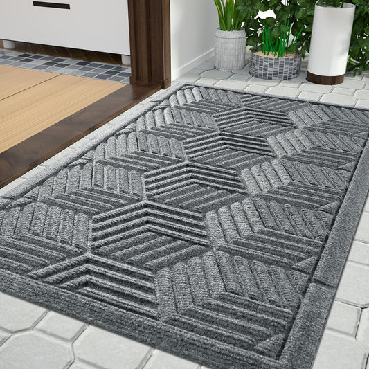 Yimobra Large Waterproof Door Mat - Heavy Duty Non-Slip Entrance Mat 36x24 | Black Gray Design
