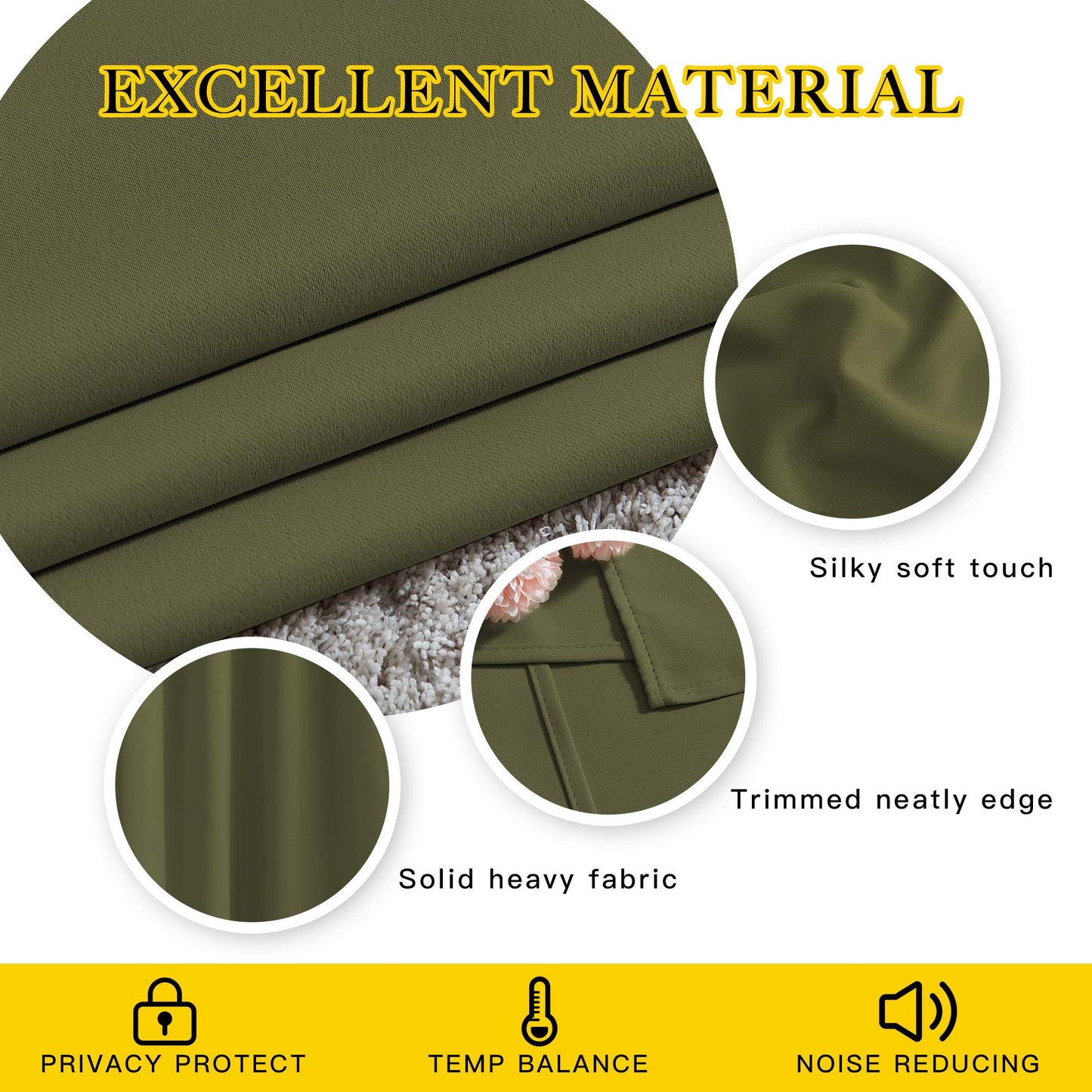 NICETOWN Room Darkening Curtains 63 inches Long for Bedroom, Grommet Thermal Insulated Window Treatments Sound Reducing Drapes for Christmas Day, W46 x L63, Olive, 2 Panels