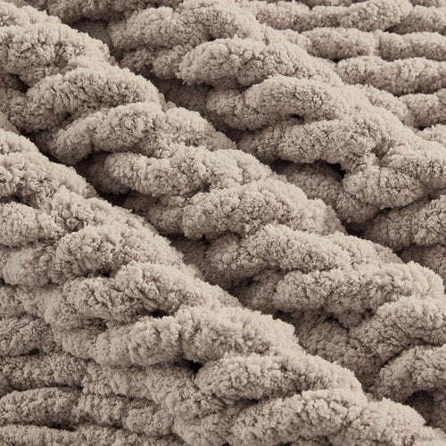 Carriediosa Chunky Knit Throw Blanket 50" X 60", 100% Hand Made Large Chenille Loop Yarn Soft Fluffy Throws for Couch Sofa Bed, Big Crochet Cozy Heavy Thick Cable Woven Blankets, Taupe