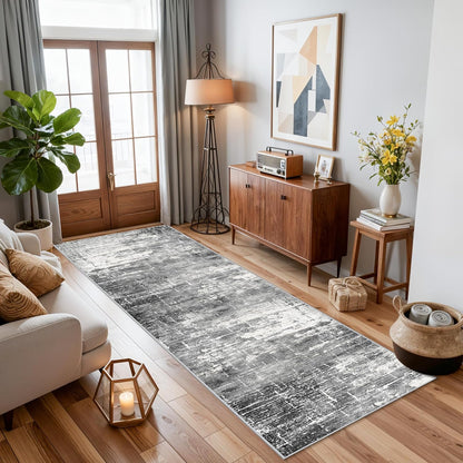 Skiennix Washable Kitchen Area Rug - Non-Slip, Water-Resistant Soft Carpet | 2x5 ft, Black/Grey