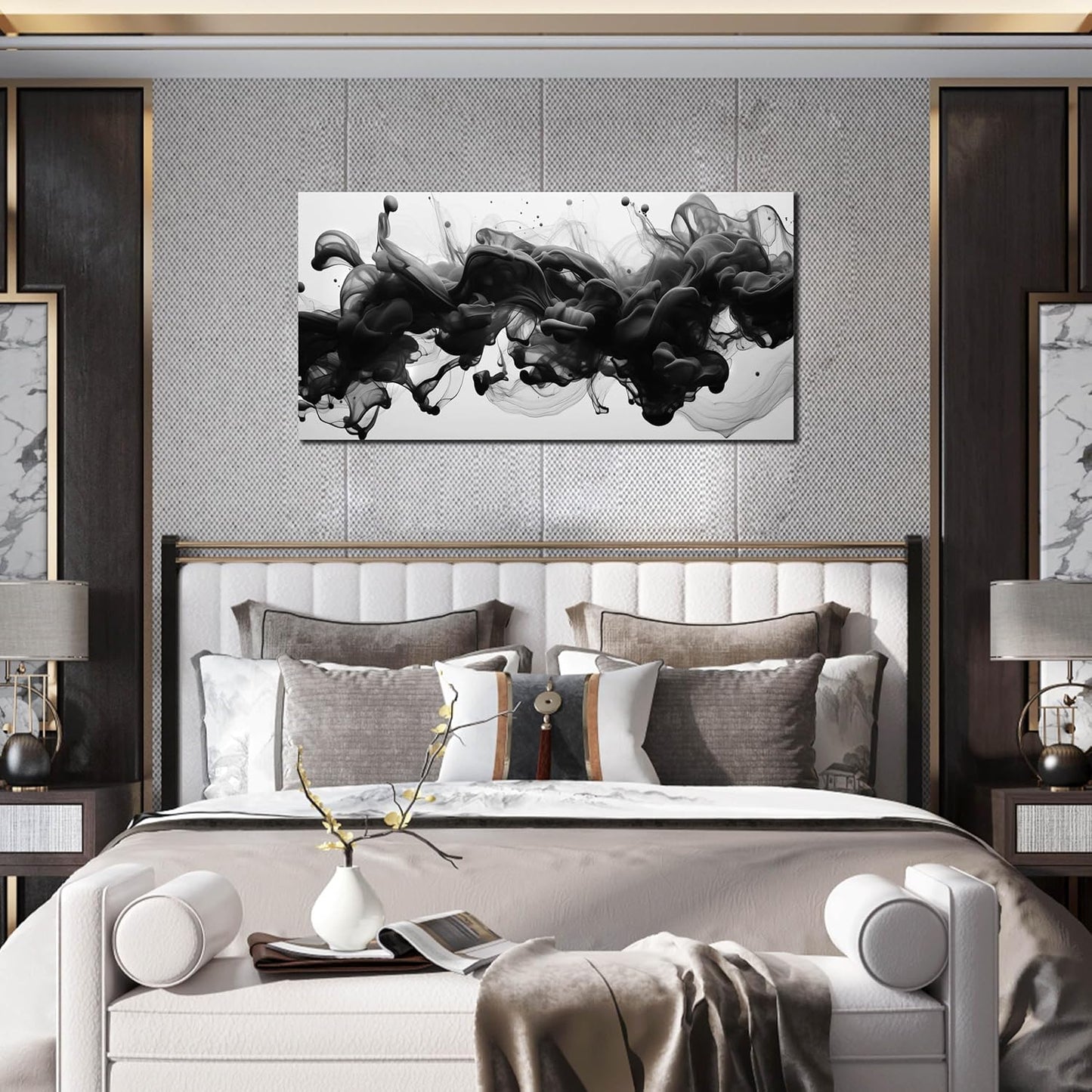 Abstract Black Wall Art - Contemporary Minimalist Canvas Print for Living Room | 40x20 Inches