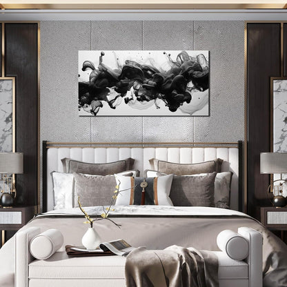 Abstract Black Wall Art - Contemporary Minimalist Canvas Print for Living Room | 40x20 Inches