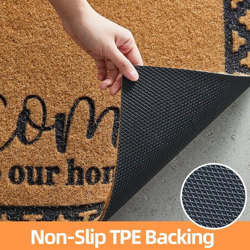 Welcome Mat Front Door Mat Indoor Outside Entrance, Heavy Duty Dirt Trapper Coir Doormat with Non Slip Backing Entryway Rug for Front Back Door, 17x30, Brown
