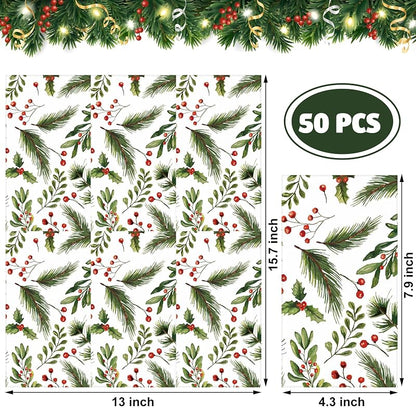 50 Count Christmas Berry Napkins 3-Ply Paper Party Guest Hand Towels 7.9 x 4.3 in Folded