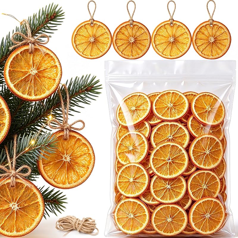 Dried Orange Slices Garland with Hemp Rope - 50 Pcs Rustic Christmas Ornament Set