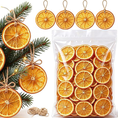 Dried Orange Slices Garland with Hemp Rope - 50 Pcs Rustic Christmas Ornament Set