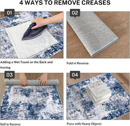 Lansny Modern Abstract Runner Rug - Washable Non-Slip Soft Hallway Rug | 2x6 Grey Navy Design