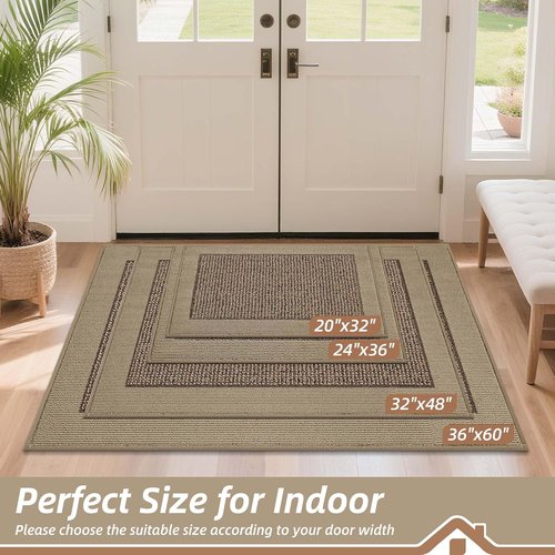 BEQHAUSE Indoor Door Mat - Non-Slip, Washable Dirt Trapper Rug | 20" x 32", Taupe Color