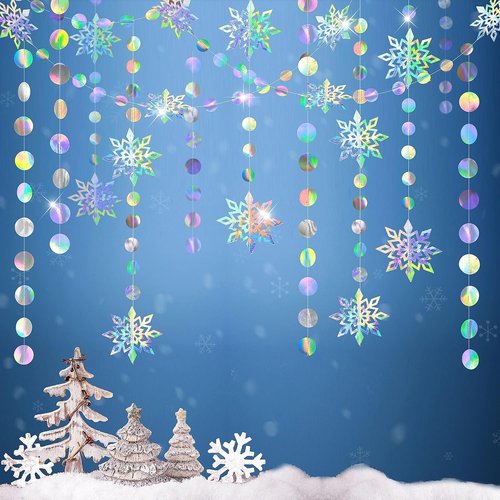 Cheerland Iridescent Snowflake Garland - Holographic Winter Wonderland Decorations | Perfect for Birthday, Baby Shower & Wedding Parties