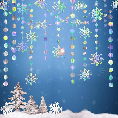 Cheerland Iridescent Snowflake Garland - Holographic Winter Wonderland Decorations | Perfect for Birthday, Baby Shower & Wedding Parties