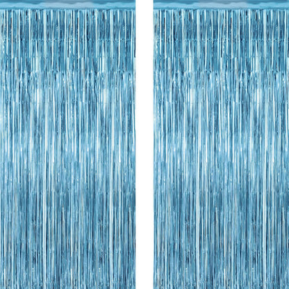 Regine Switzerland Fringe Backdrop - Metallic Ocean Blue Foil Curtains | 3.28 FT x 7.05 FT Party Decorations