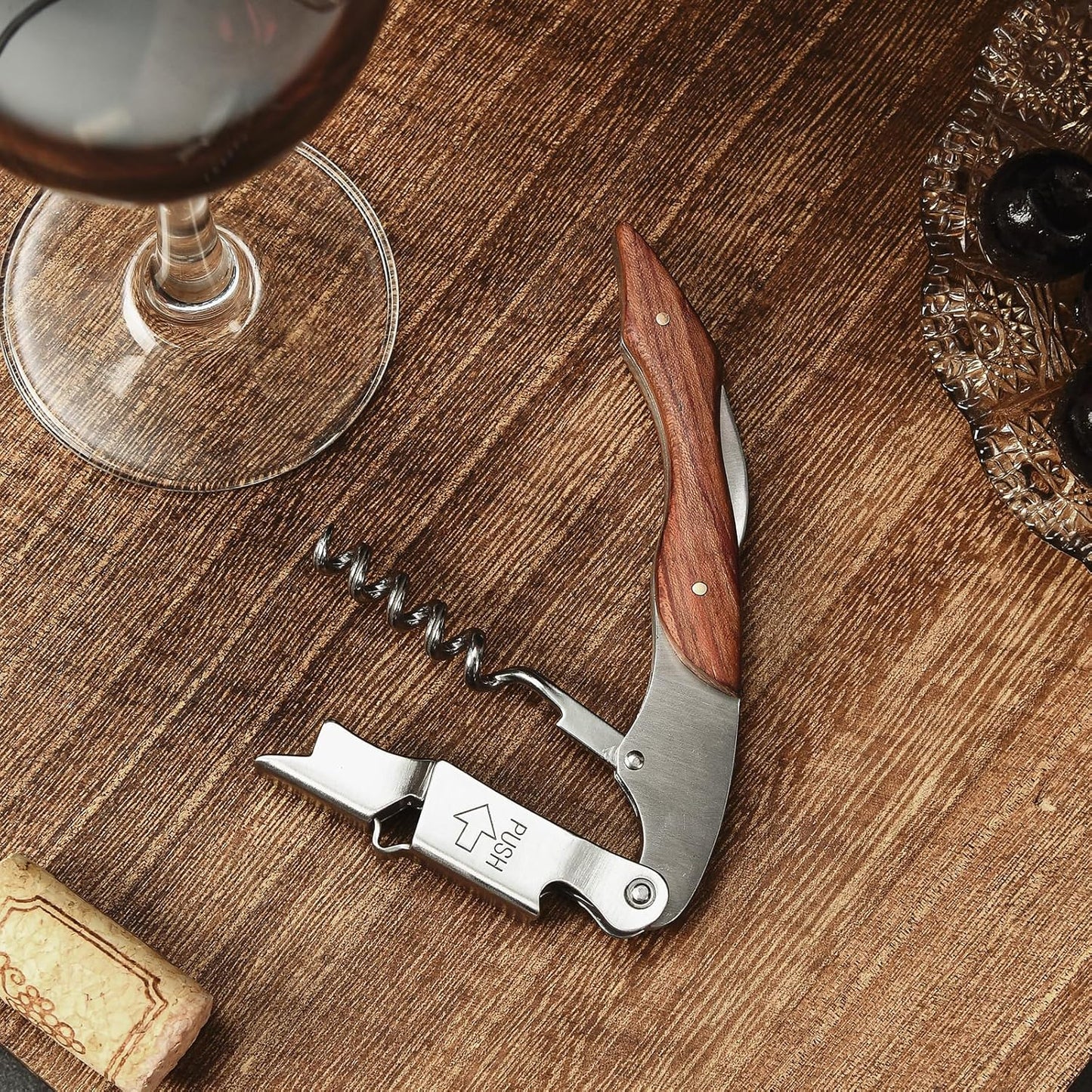 Wine Opener, Wine key, Corkscrew, Wine Bottle Opener w/Foil Cutter and Cap Remover for Servers, Bartenders, Waiters, Sommelier, Wine lover (Brown, Customize)
