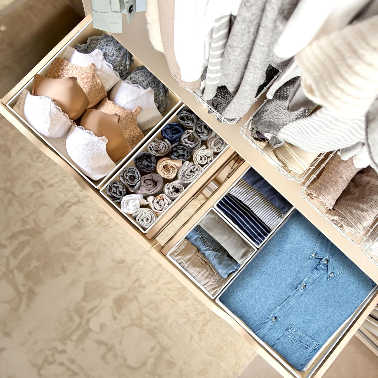 Simple Houseware Foldable Drawer Organizer Set of 12 - Beige Fabric Storage Bins for Clothes & Accessories