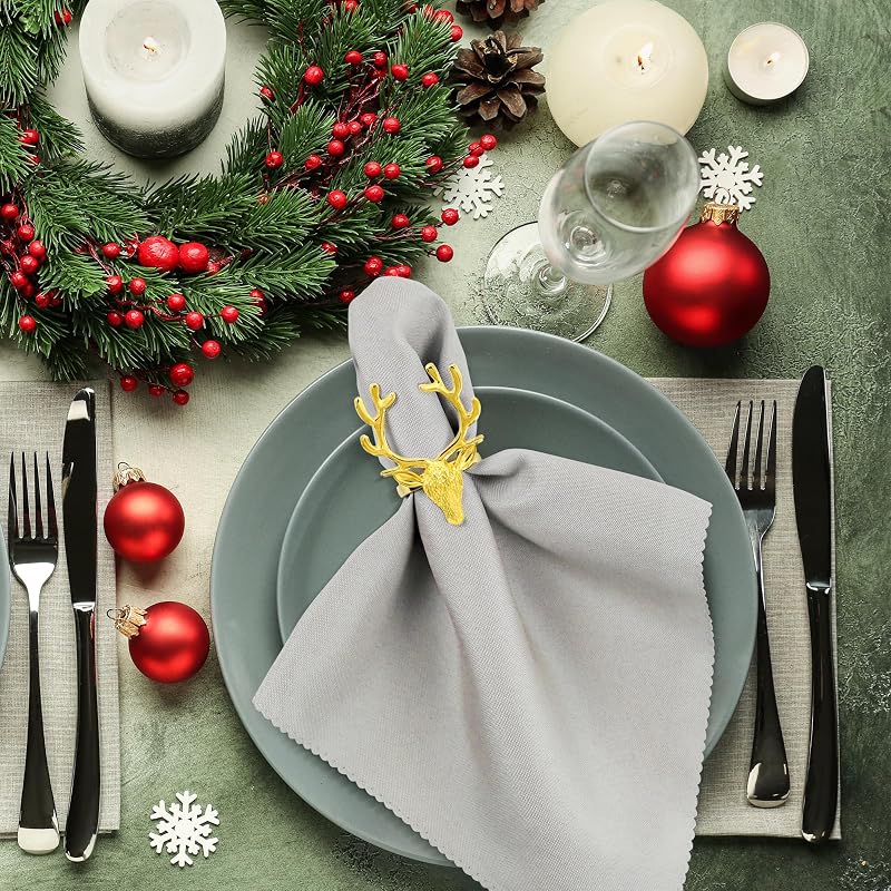 Gin Gle Bells Gold Antler Napkin Rings Set of 12 - Christmas Holiday Table Decor (Variation of THIS listing: Gin Gle Bells - Gold+12)