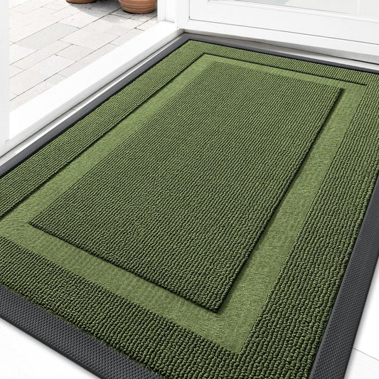 OLANLY Front Door Mat Indoor Outdoor Entrance, Waterproof All-Season, All-Weather Doormat, Sturdy Natural Rubber, Low Profile, Easy Clean Patio Porch Entryway Mat, 29.5x17, Classic Green