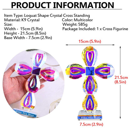 QFkris Crystal Standing Cross Figurine - Elegant 8.5-Inch Glass Tabletop Decor Gift for Women