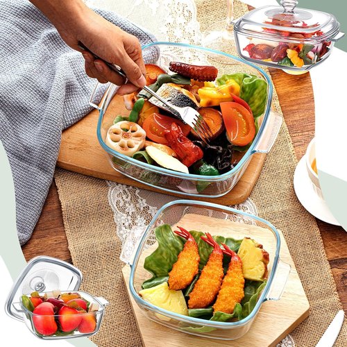 Maxcheck Glass Casserole Dish Set - 2 Pieces with Lids | Oven Safe 0.8L & 1.5L for Baking & Cooking