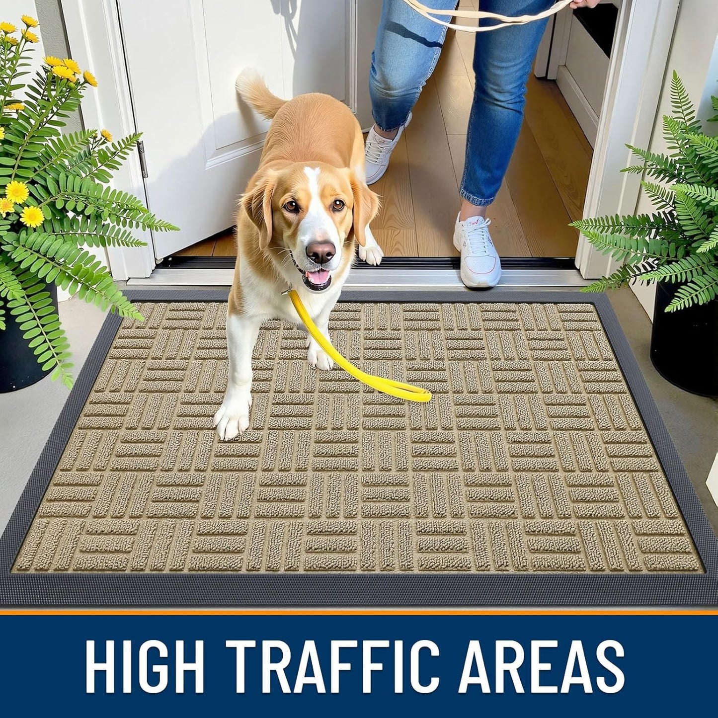 OLANLY Heavy Duty Front Door Mat - Absorbent Natural Rubber, Non-Slip, 29.5x17 Inches | Beige Indoor/Outdoor Doormat