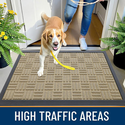 OLANLY Heavy Duty Front Door Mat - Absorbent Natural Rubber, Non-Slip, 29.5x17 Inches | Beige Indoor/Outdoor Doormat