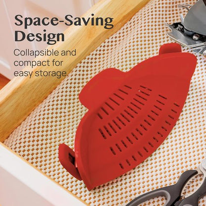 Kitchen Gizmo Silicone Pot Strainer - Adjustable Clip-On Pasta Strainer for Pots & Pans - Large Red