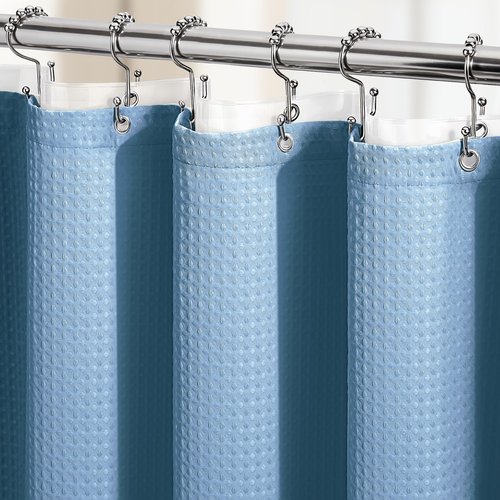 Dynamene Extra Long Shower Curtain and Liner Set - 84 inch Tall Waffle Fabric, Waterproof Clear Liner, Heavy Duty Weighted Hotel Luxury Shower Curtains for Bathroom, 12 Hooks, 72x84, Moonlight Blue