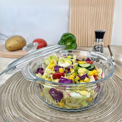 Skiennix Round Glass Casserole Dish - Borosilicate Glass with Lid | 1.6QT Oven Safe Small Size